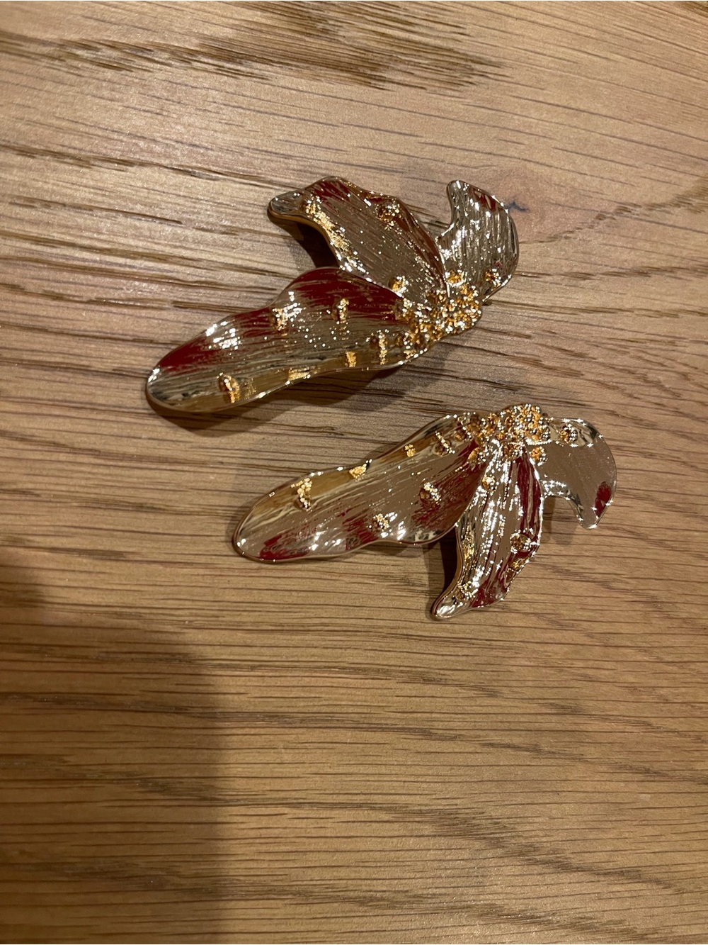 Gold and Red Floral Petal Earrings